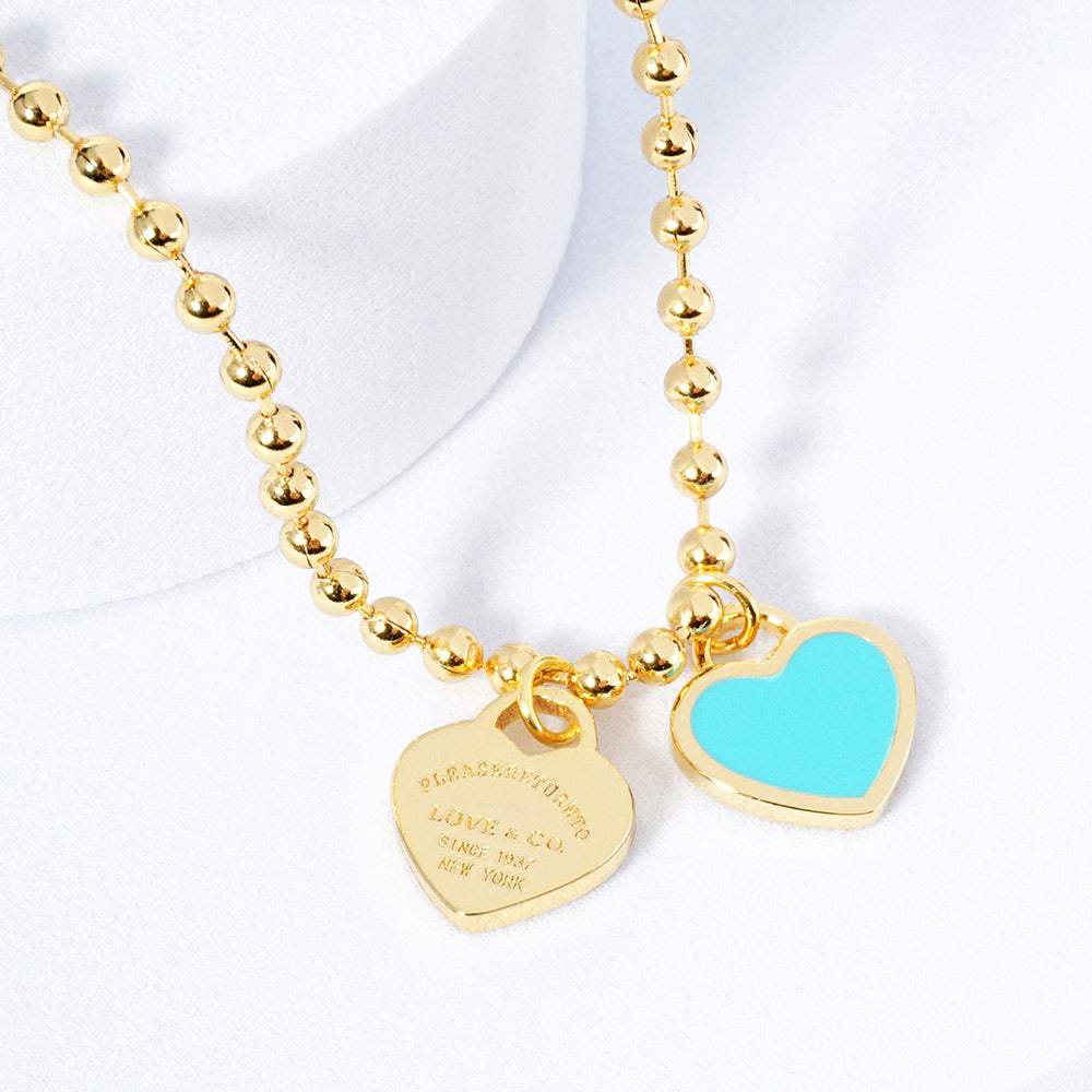Gold Dipped Double Heart Pendant Bubble Chain Necklace - Madeline Love - Flyclothing LLC