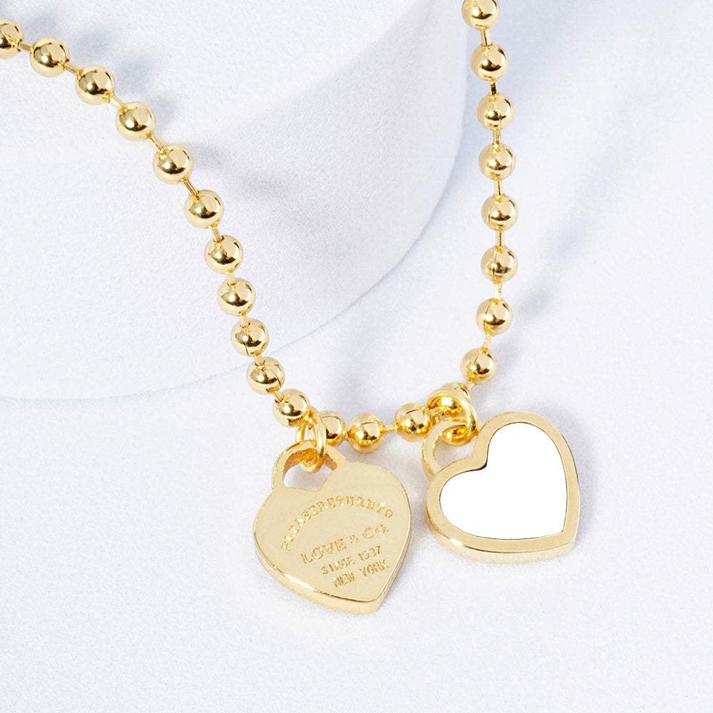 Gold Dipped Double Heart Pendant Bubble Chain Necklace - Madeline Love - Flyclothing LLC