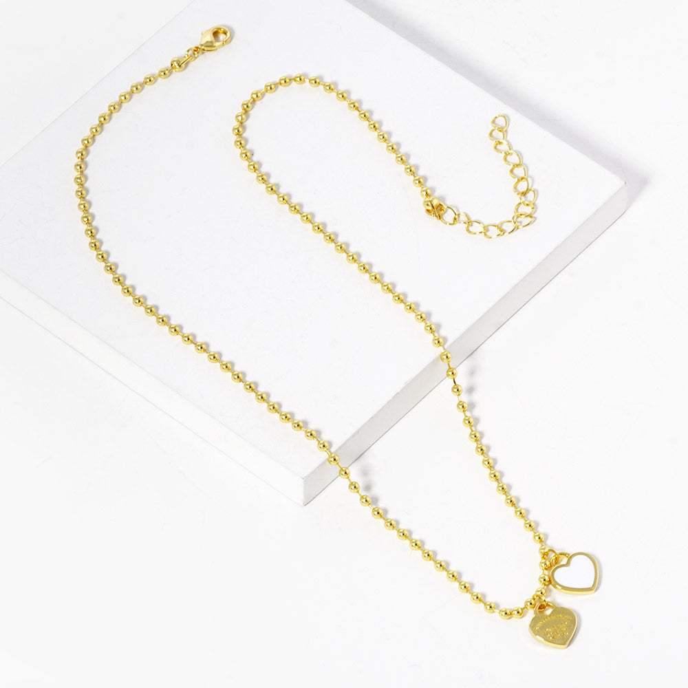 Gold Dipped Double Heart Pendant Bubble Chain Necklace - Madeline Love - Flyclothing LLC