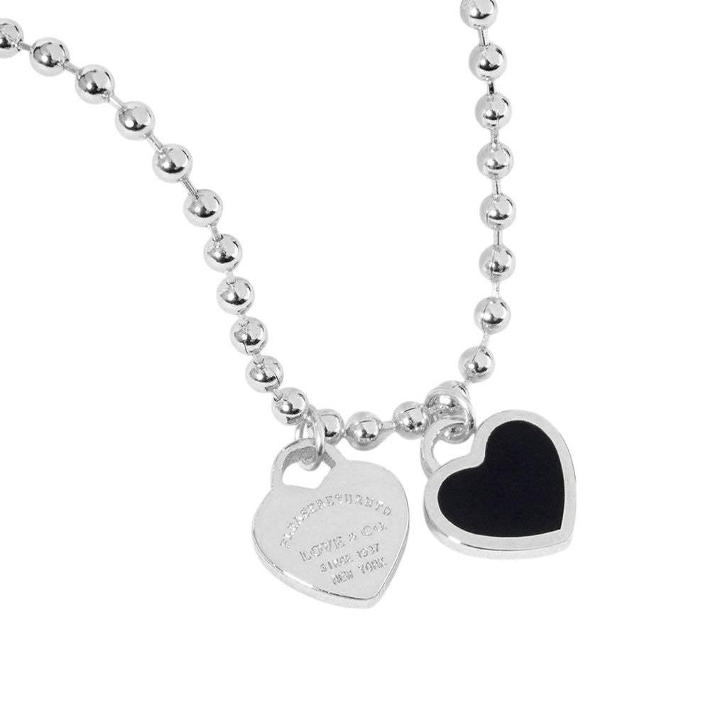 Gold Dipped Double Heart Pendant Bubble Chain Necklace - Madeline Love - Flyclothing LLC