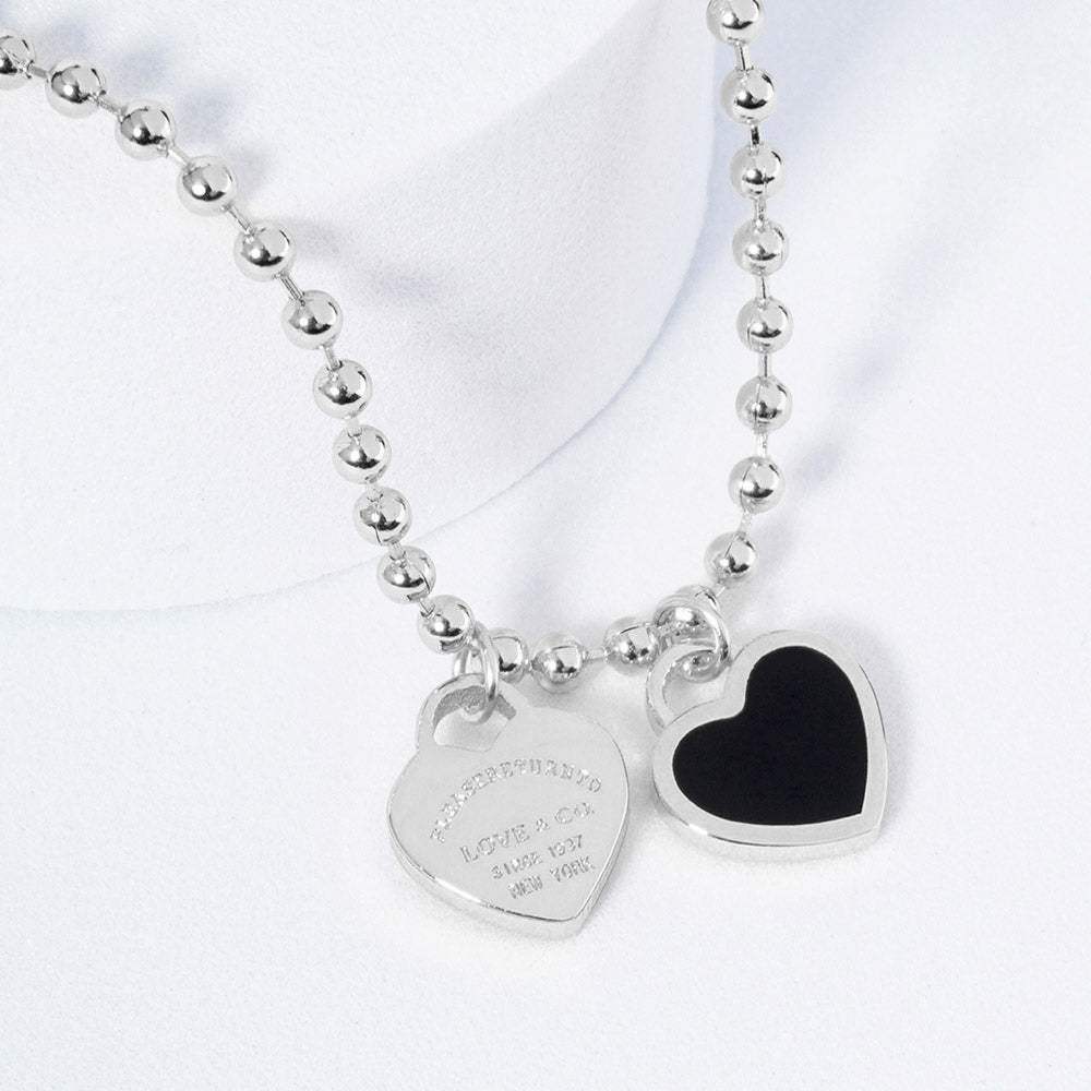 Gold Dipped Double Heart Pendant Bubble Chain Necklace - Madeline Love - Flyclothing LLC