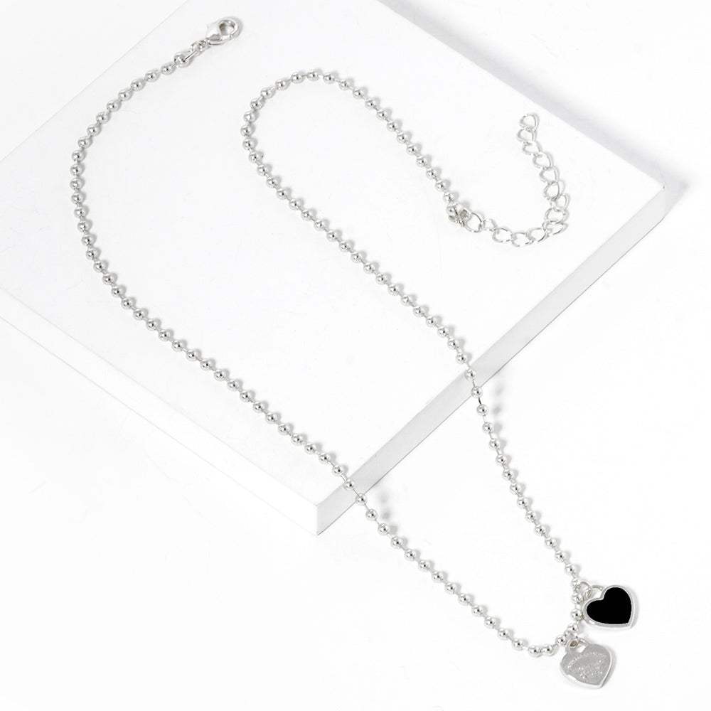 Gold Dipped Double Heart Pendant Bubble Chain Necklace - Madeline Love - Flyclothing LLC