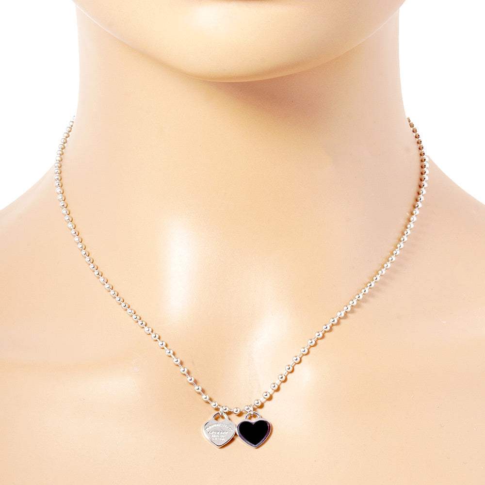 Gold Dipped Double Heart Pendant Bubble Chain Necklace - Madeline Love - Flyclothing LLC