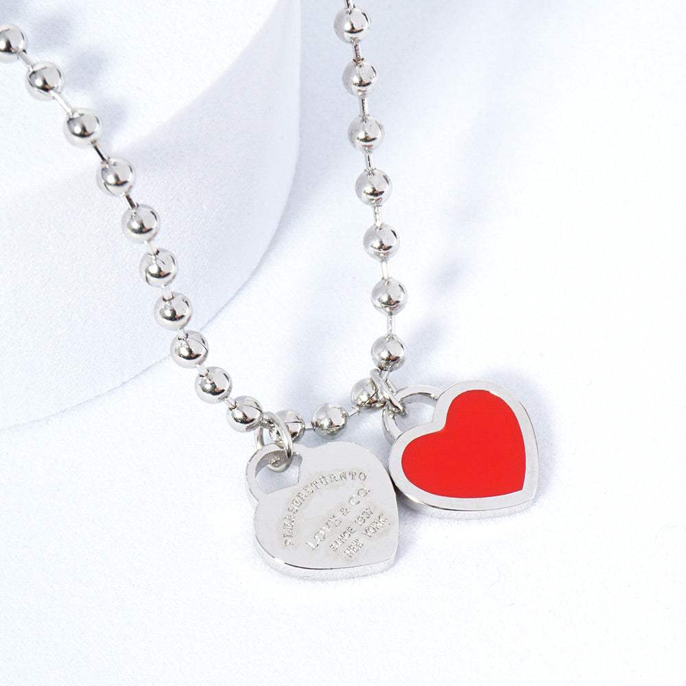 Gold Dipped Double Heart Pendant Bubble Chain Necklace - Madeline Love - Flyclothing LLC