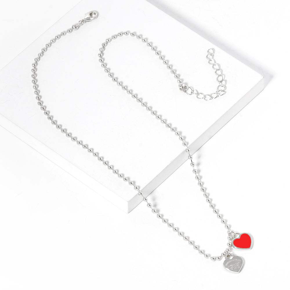 Gold Dipped Double Heart Pendant Bubble Chain Necklace - Madeline Love - Flyclothing LLC