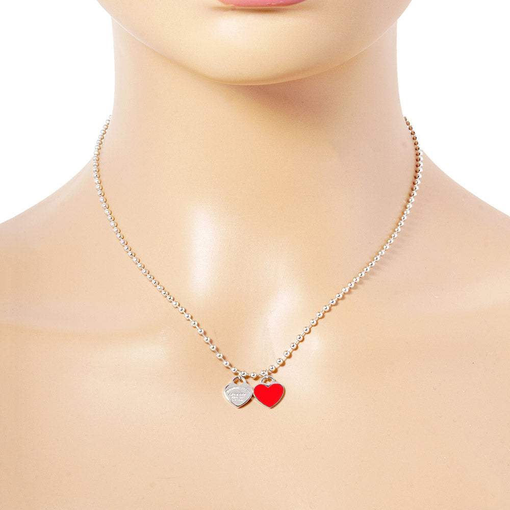 Gold Dipped Double Heart Pendant Bubble Chain Necklace - Madeline Love - Flyclothing LLC