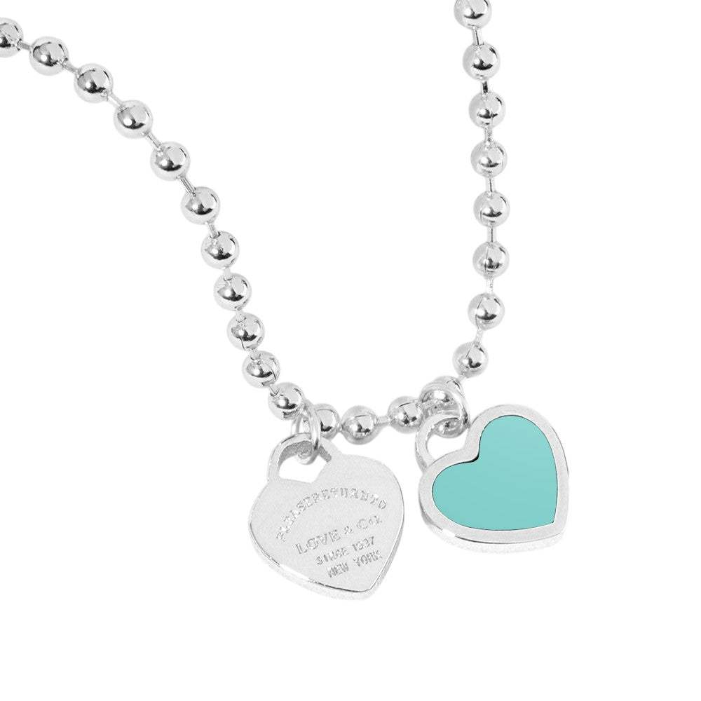 Gold Dipped Double Heart Pendant Bubble Chain Necklace - Madeline Love - Flyclothing LLC