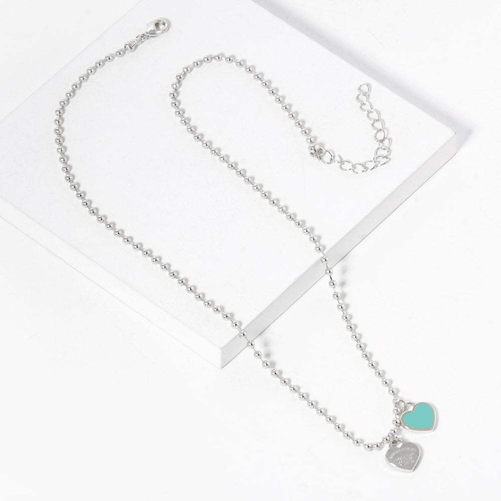 Gold Dipped Double Heart Pendant Bubble Chain Necklace - Madeline Love - Flyclothing LLC