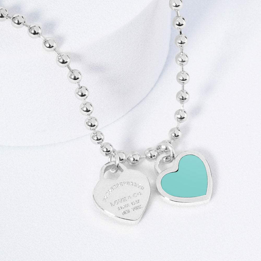 Gold Dipped Double Heart Pendant Bubble Chain Necklace - Madeline Love - Flyclothing LLC