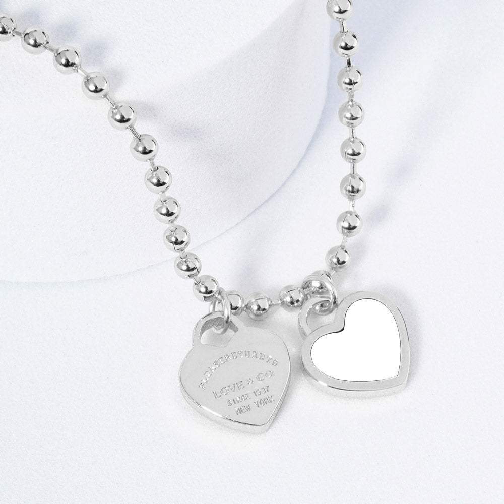 Gold Dipped Double Heart Pendant Bubble Chain Necklace - Madeline Love - Flyclothing LLC