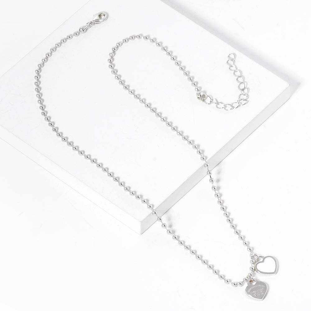 Gold Dipped Double Heart Pendant Bubble Chain Necklace - Madeline Love - Flyclothing LLC