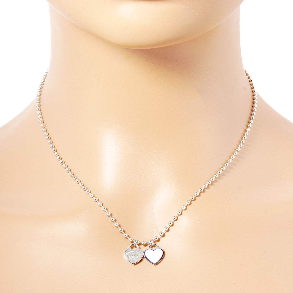 Gold Dipped Double Heart Pendant Bubble Chain Necklace - Madeline Love - Flyclothing LLC