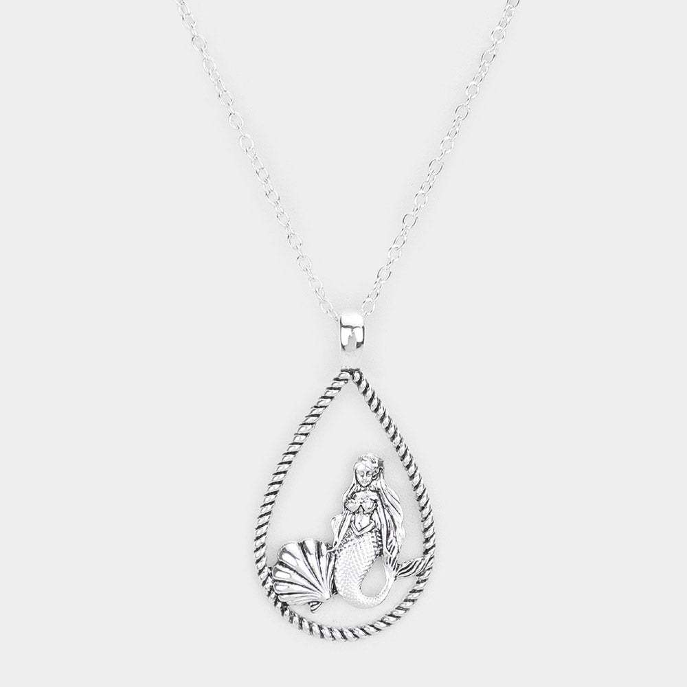 Mermaid Shell Accented Open Teardrop Pendant Necklace - Madeline Love - Flyclothing LLC
