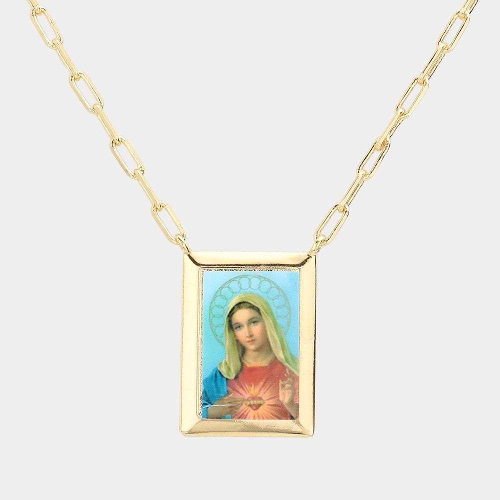 Gold Dipped Brass Metal Virgin Mary Pendant Necklace - Madeline Love - Flyclothing LLC