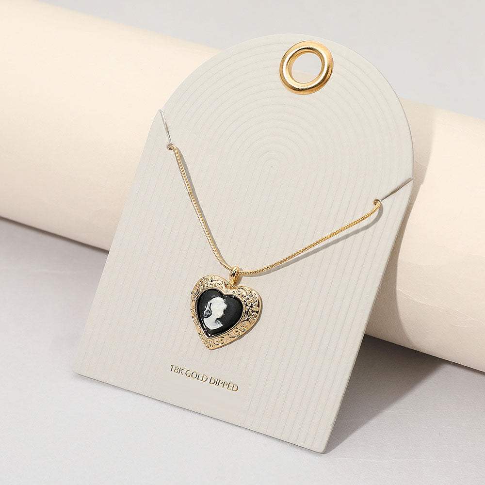 18K Gold Dipped Vintage Cameo Heart Pendant Necklace - Madeline Love - Flyclothing LLC