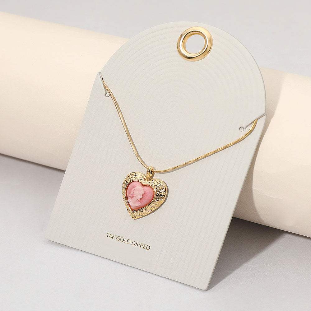 18K Gold Dipped Vintage Cameo Heart Pendant Necklace - Madeline Love - Flyclothing LLC
