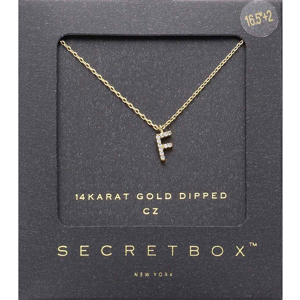 -F- Secret Box _ 14K Gold Dipped CZ Initial Monogram Pendant Necklace - Madeline Love - Flyclothing LLC