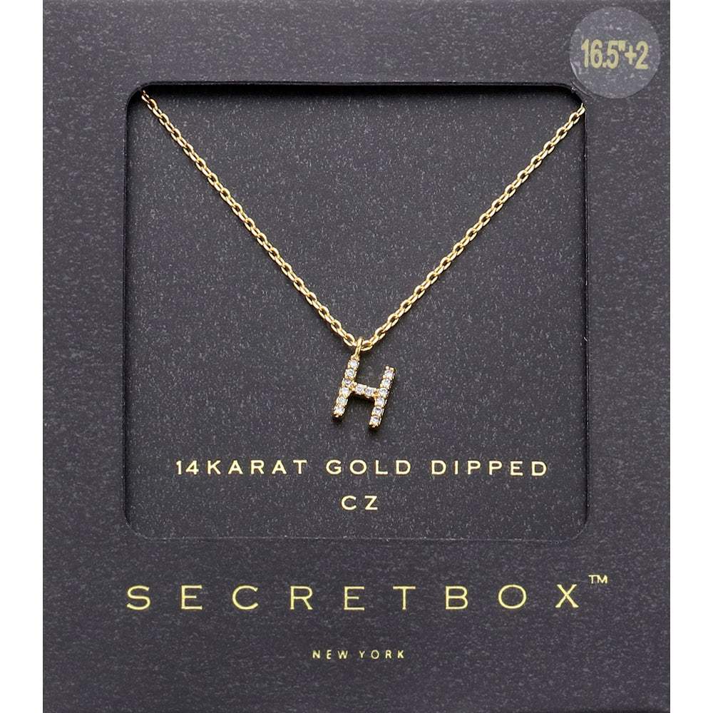 -H- Secret Box _ 14K Gold Dipped CZ Initial Monogram Pendant Necklace - Madeline Love - Flyclothing LLC