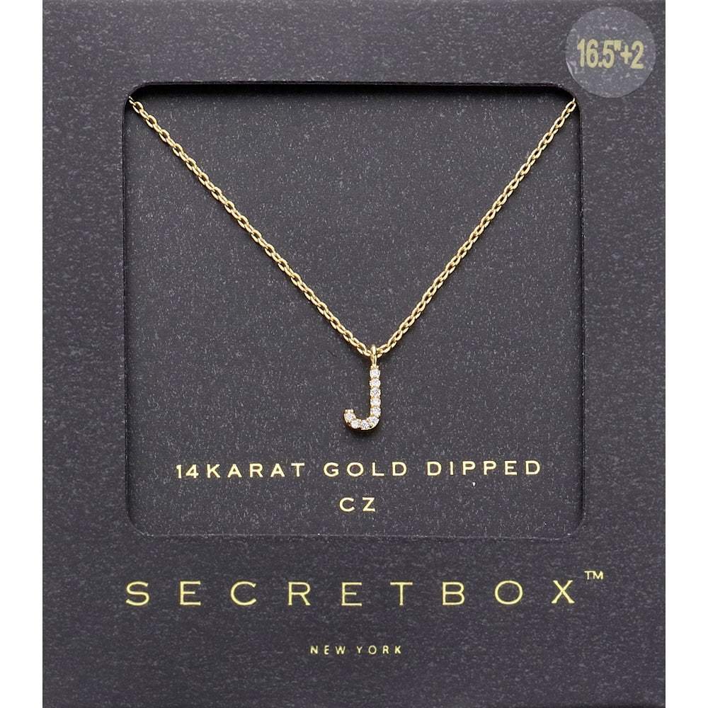 -J- Secret Box _ 14K Gold Dipped CZ Initial Monogram Pendant Necklace - Madeline Love - Flyclothing LLC