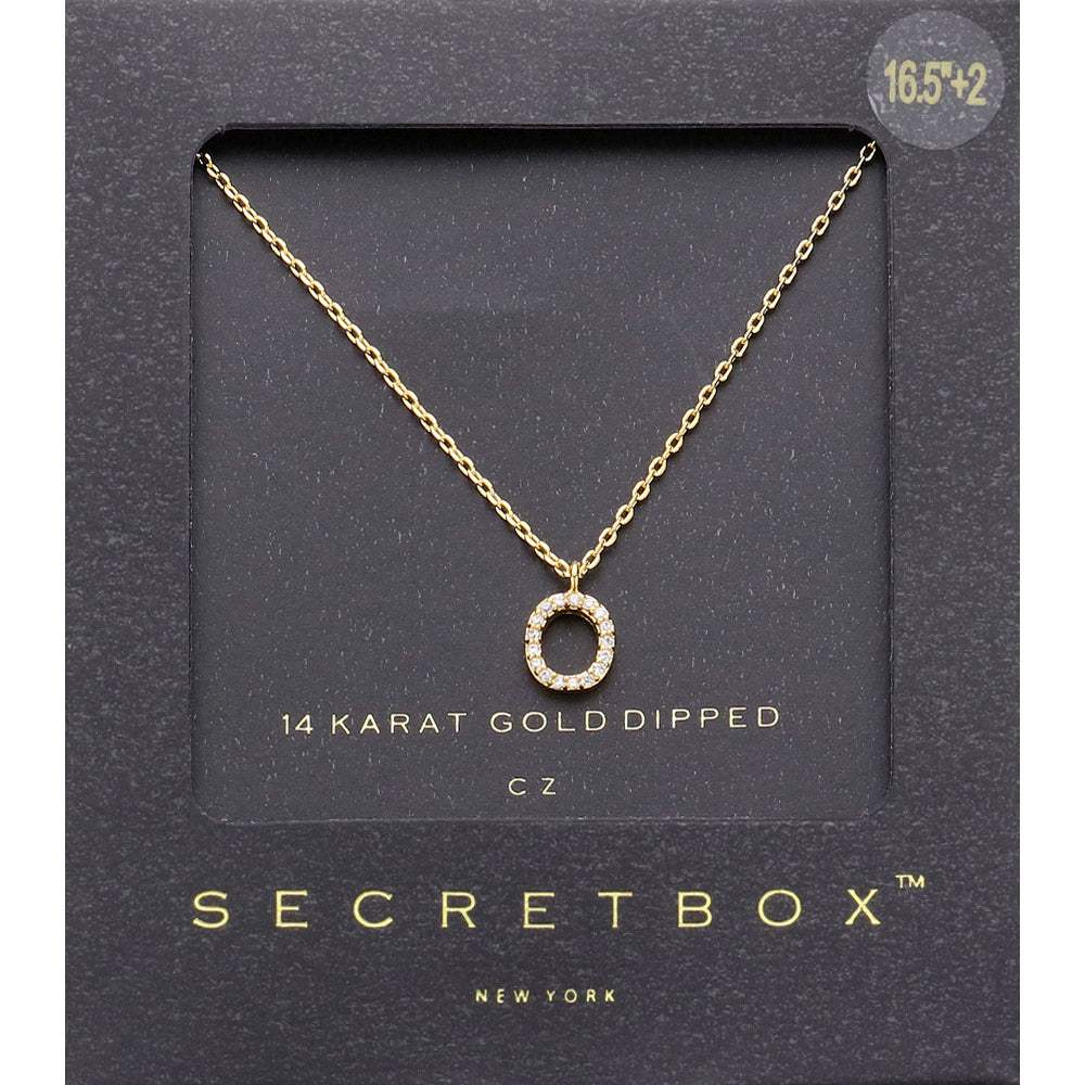 -O- Secret Box _ 14K Gold Dipped CZ Initial Monogram Pendant Necklace - Madeline Love - Flyclothing LLC