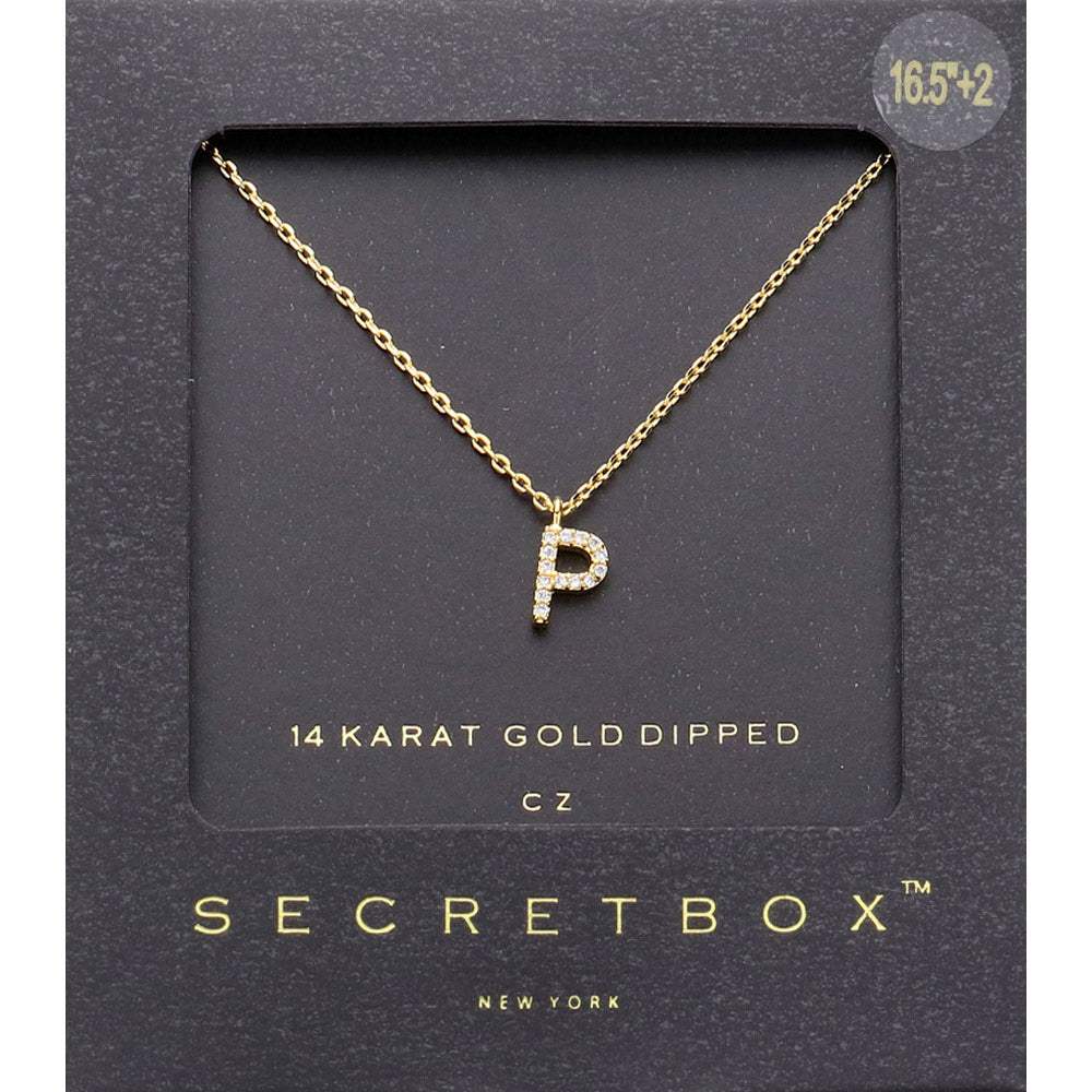 -P- Secret Box _ 14K Gold Dipped CZ Initial Monogram Pendant Necklace - Madeline Love - Flyclothing LLC