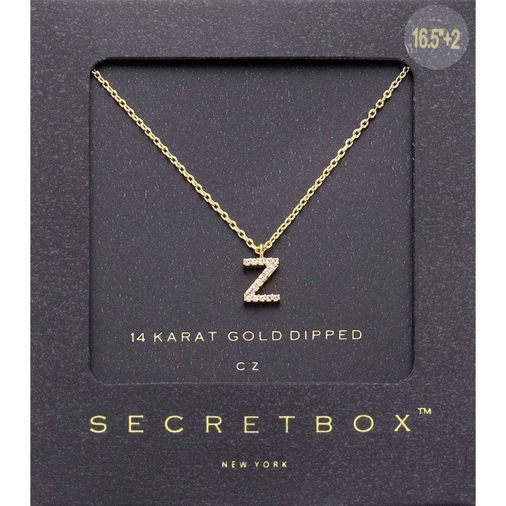 -Z- Secret Box _ 14K Gold Dipped CZ Initial Monogram Pendant Necklace - Madeline Love - Flyclothing LLC