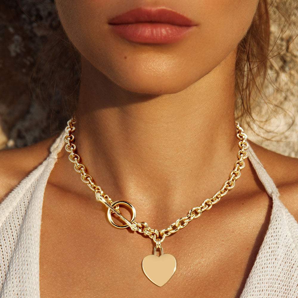 Gold Dipped Brass Metal Heart Lock Pendant Toggle Necklace - Madeline Love - Flyclothing LLC
