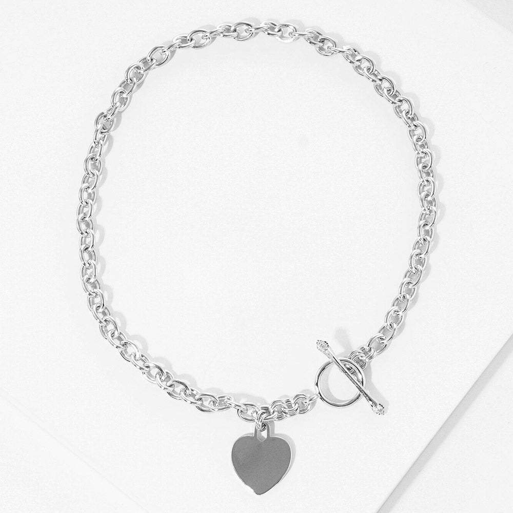 White Gold Dipped Brass Metal Heart Lock Pendant Toggle Necklace - Madeline Love - Flyclothing LLC