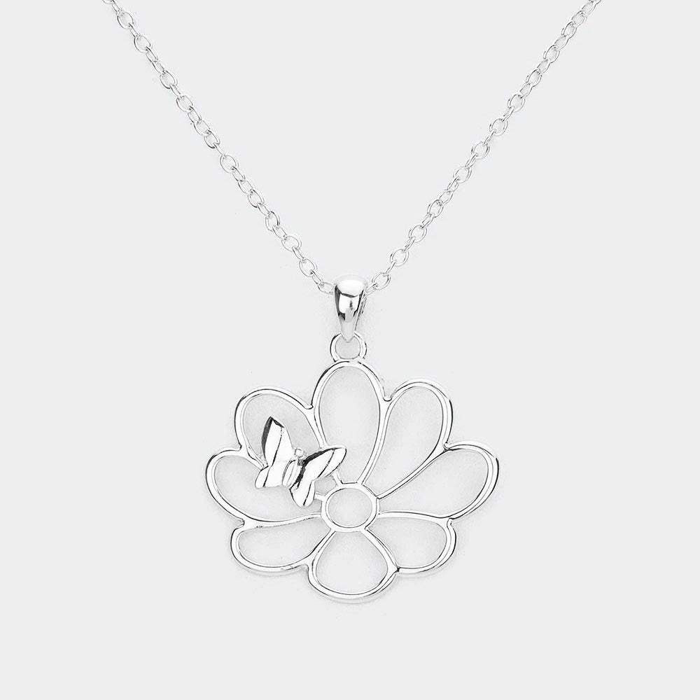 Metal Cutout Flower Butterfly Pendant Necklace - Madeline Love - Flyclothing LLC