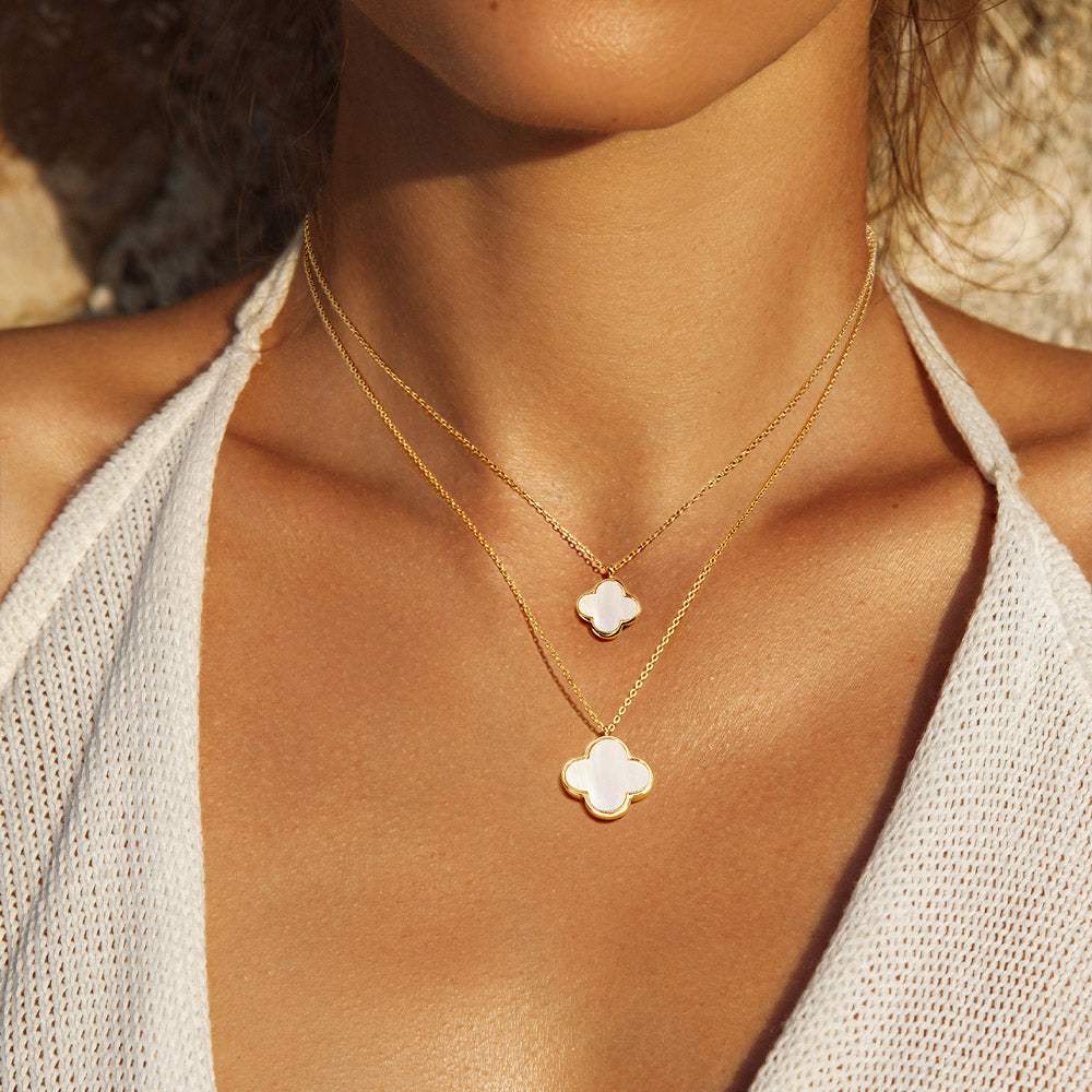 Mother of Pearl Quatrefoil Pendant Double Layered Necklace - Madeline Love - Flyclothing LLC