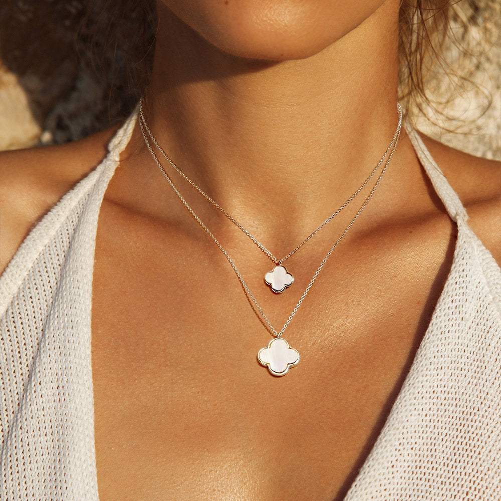 Mother of Pearl Quatrefoil Pendant Double Layered Necklace - Madeline Love - Flyclothing LLC