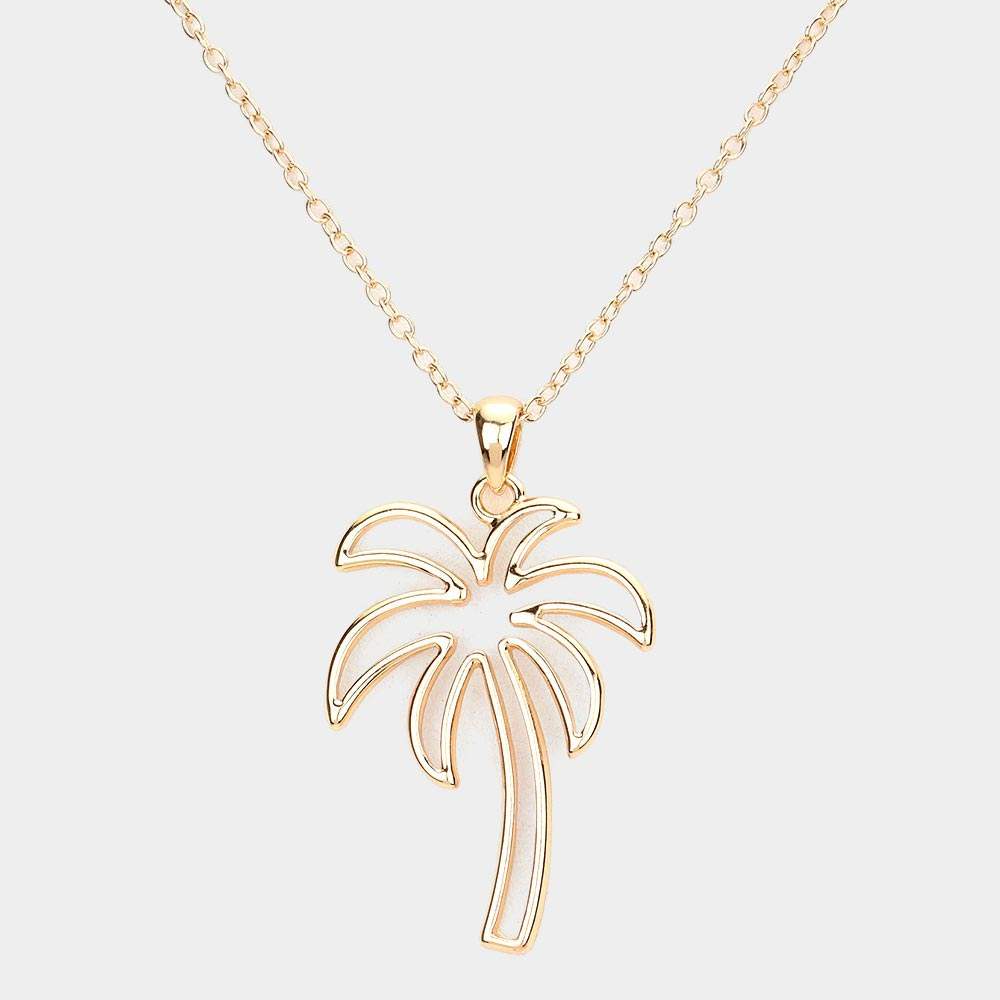 Metal Cutout Palm Tree Pendant Necklace - Madeline Love - Flyclothing LLC