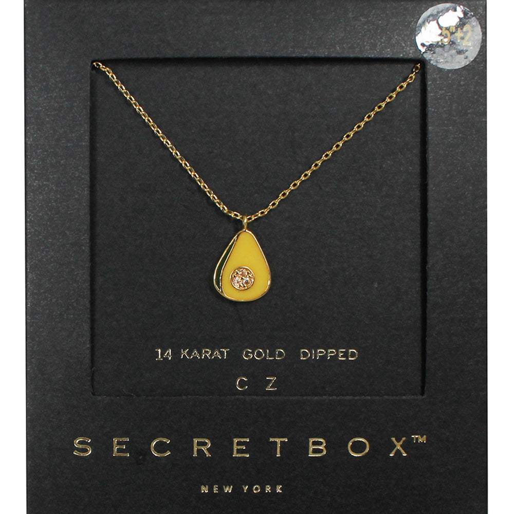 SECRET BOX_14K Gold Dipped CZ Embellished Enamel Avocado Pendant Necklace - Madeline Love - Flyclothing LLC