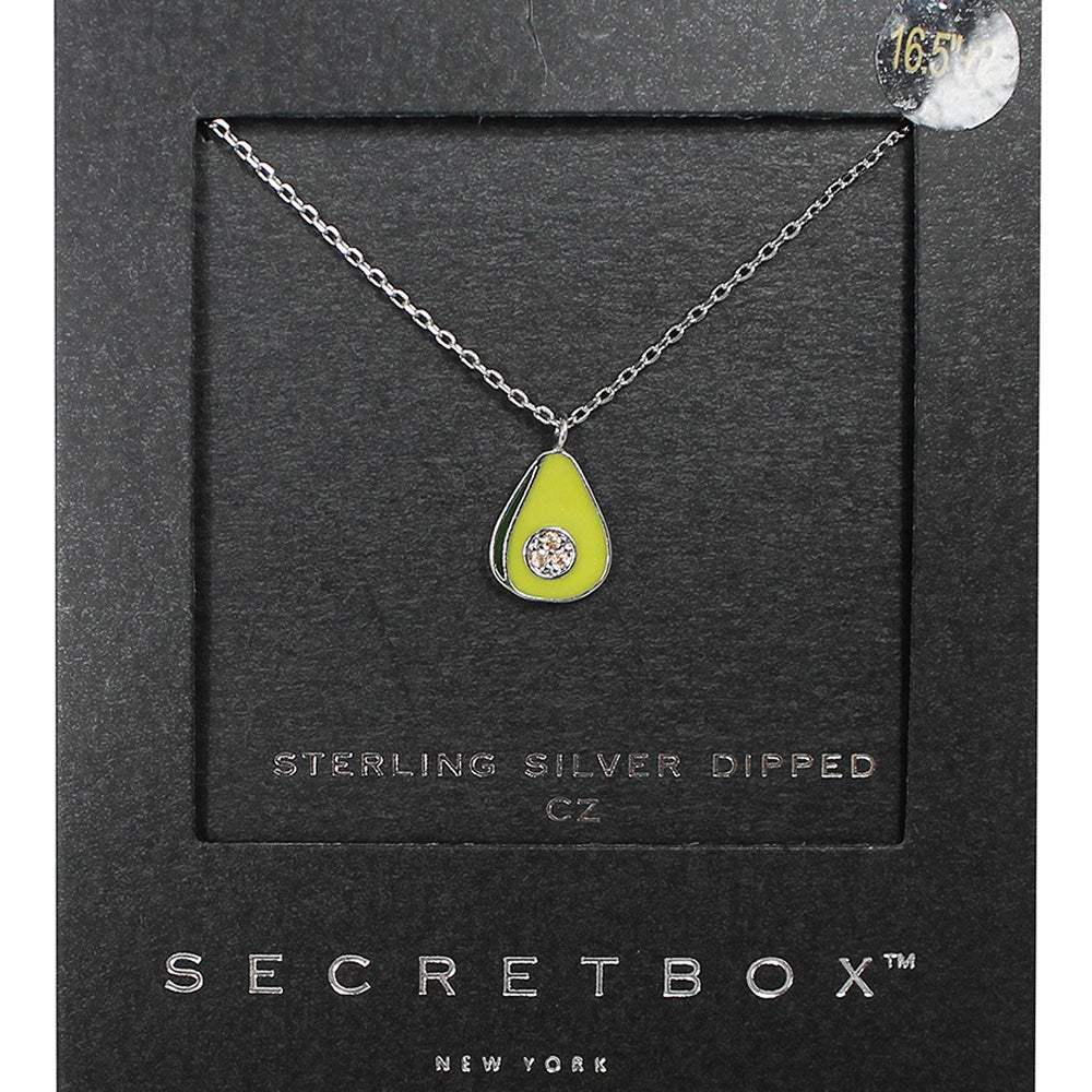 SECRET BOX_Sterling Silver Dipped CZ Embellished Enamel Avocado Pendant Necklace - Madeline Love - Flyclothing LLC