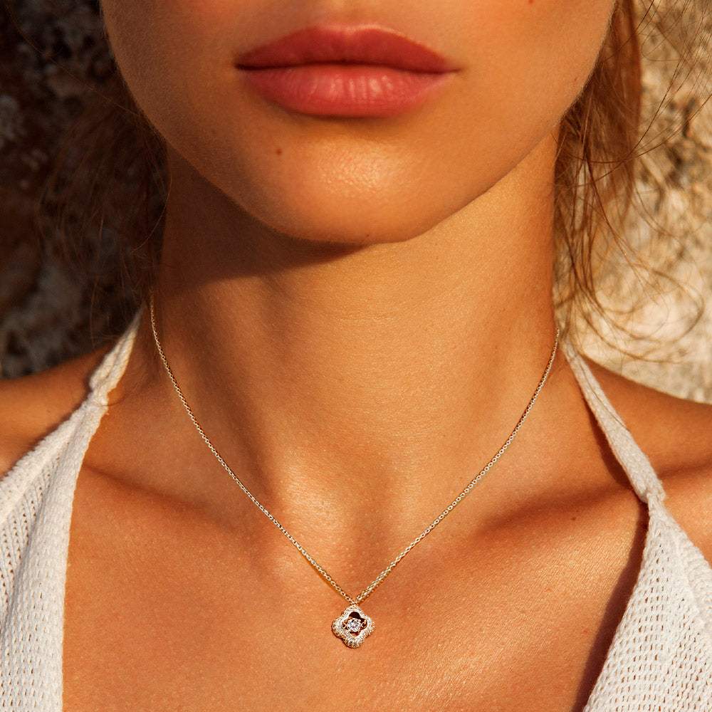 White Gold Dipped Rhinestone Quatrefoil Pendant Necklace - Madeline Love - Flyclothing LLC