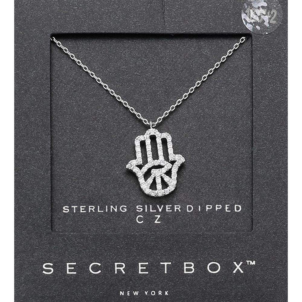 SECRET BOX_ Sterling Silver Dipped CZ Hamsa Hand Evil Eye Pendant Necklace - Madeline Love - Flyclothing LLC