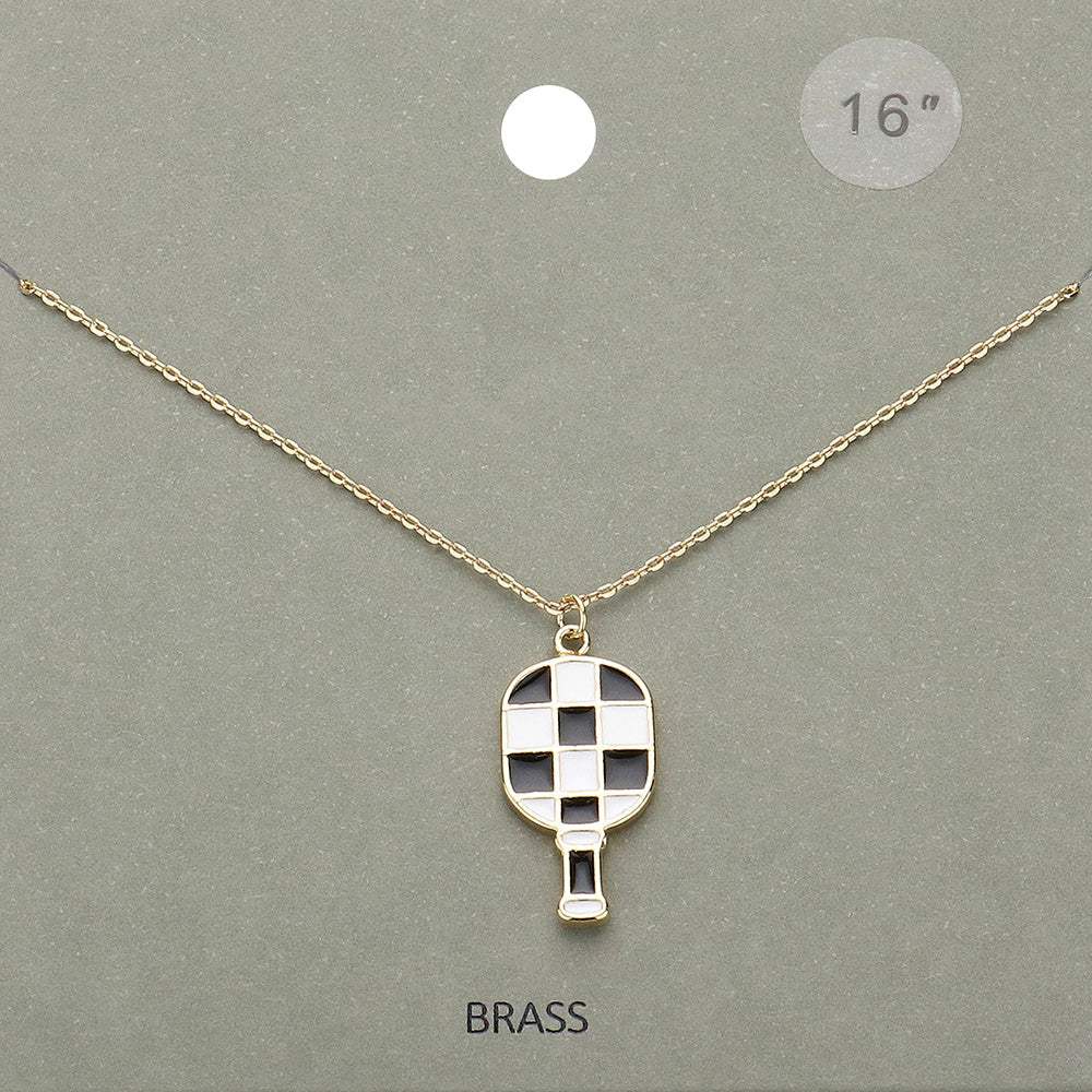 Enamel Checkered Pickleball Paddle Pendant Necklace - Madeline Love - Flyclothing LLC