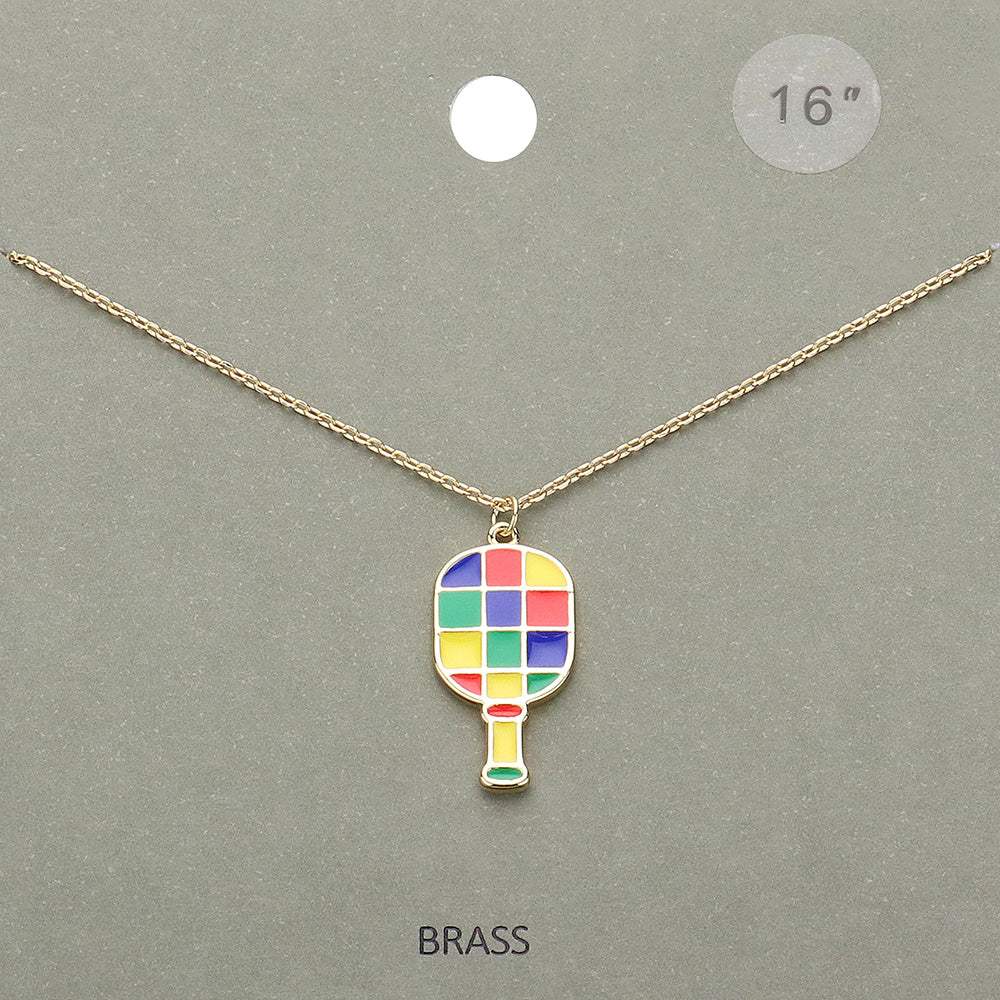 Enamel Checkered Pickleball Paddle Pendant Necklace - Madeline Love - Flyclothing LLC