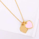 Enamel Metal Double Heart Pendant Necklace - Madeline Love - Flyclothing LLC