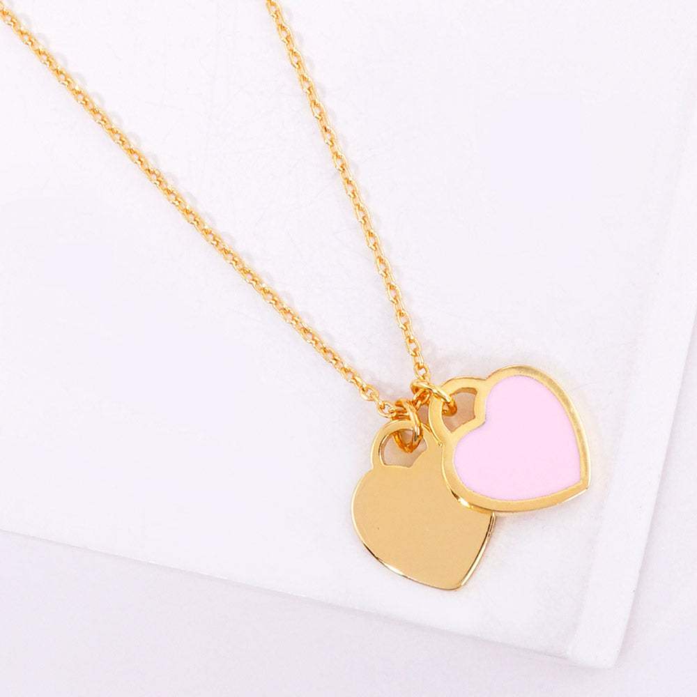 Enamel Metal Double Heart Pendant Necklace - Madeline Love - Flyclothing LLC