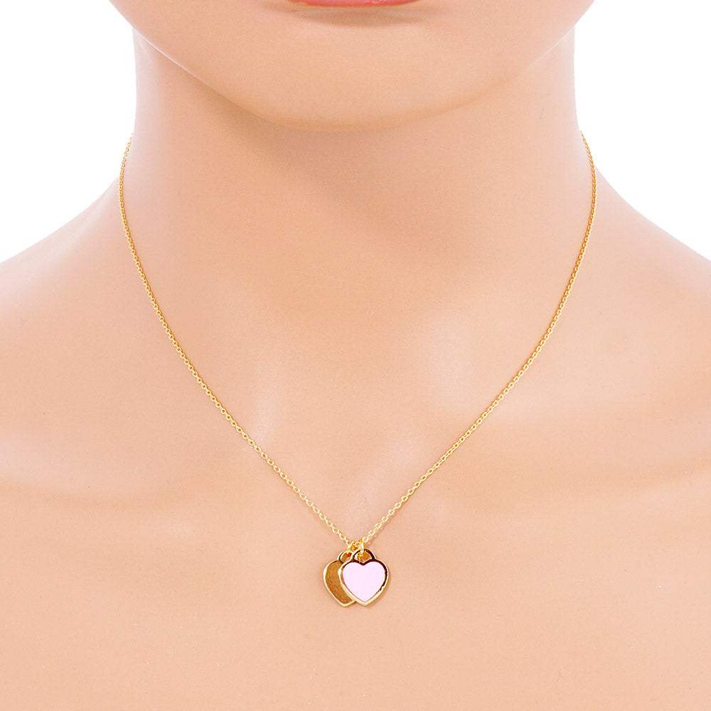 Enamel Metal Double Heart Pendant Necklace - Madeline Love - Flyclothing LLC