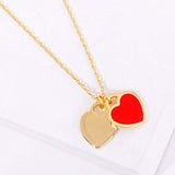 Enamel Metal Double Heart Pendant Necklace - Madeline Love - Flyclothing LLC