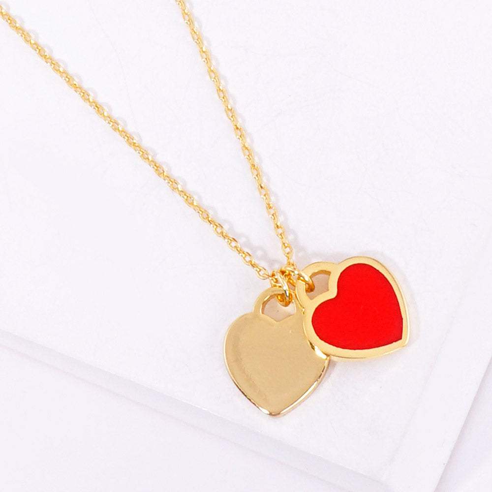 Enamel Metal Double Heart Pendant Necklace - Madeline Love - Flyclothing LLC