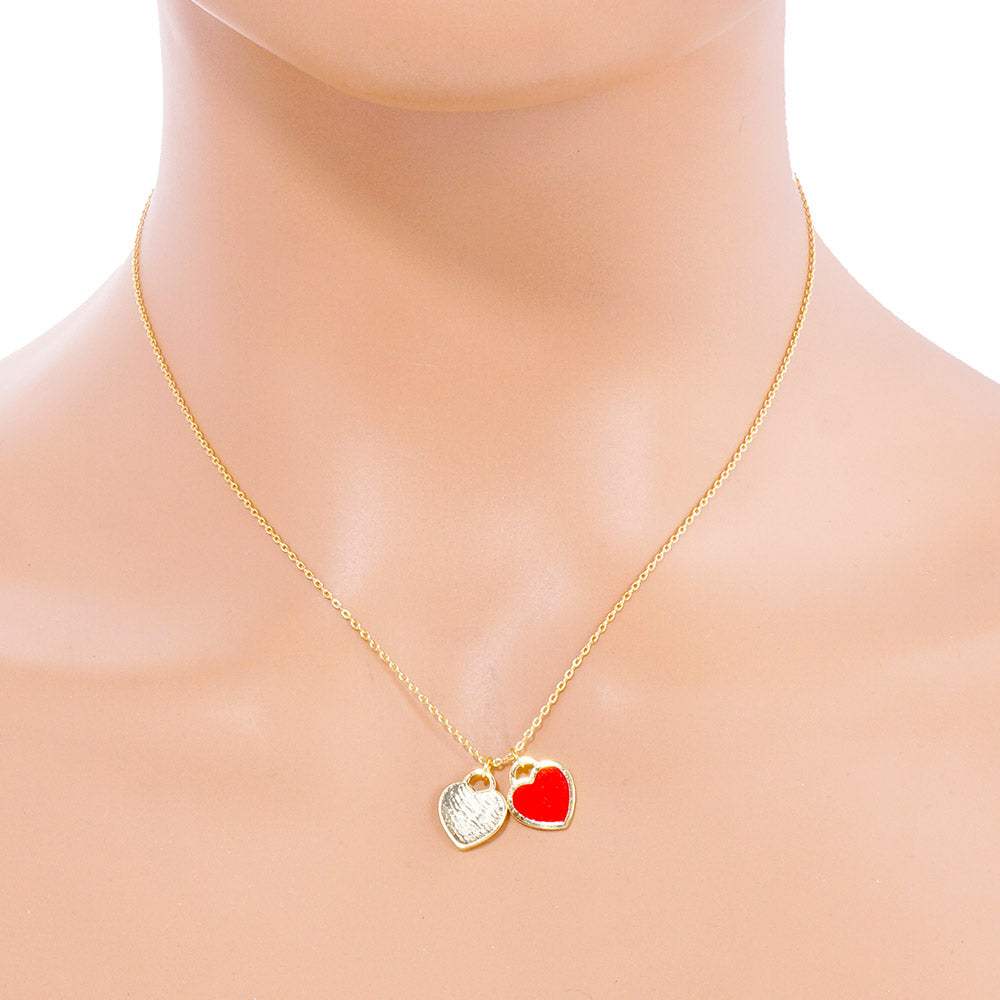 Enamel Metal Double Heart Pendant Necklace - Madeline Love - Flyclothing LLC