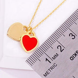 Enamel Metal Double Heart Pendant Necklace - Madeline Love - Flyclothing LLC
