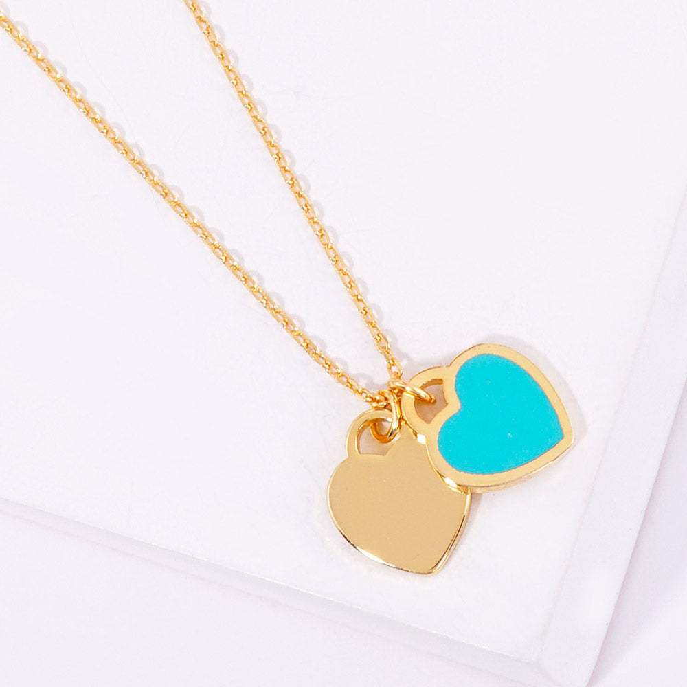 Enamel Metal Double Heart Pendant Necklace - Madeline Love - Flyclothing LLC
