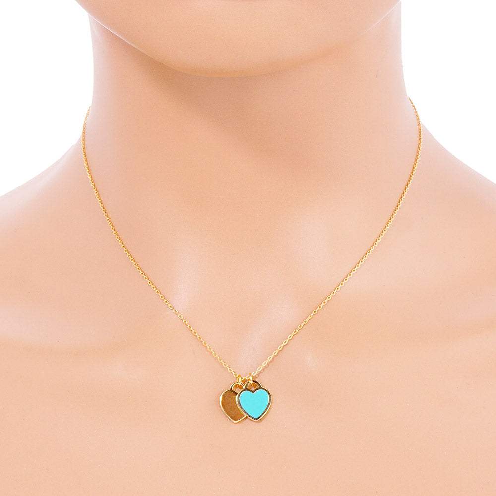 Enamel Metal Double Heart Pendant Necklace - Madeline Love - Flyclothing LLC