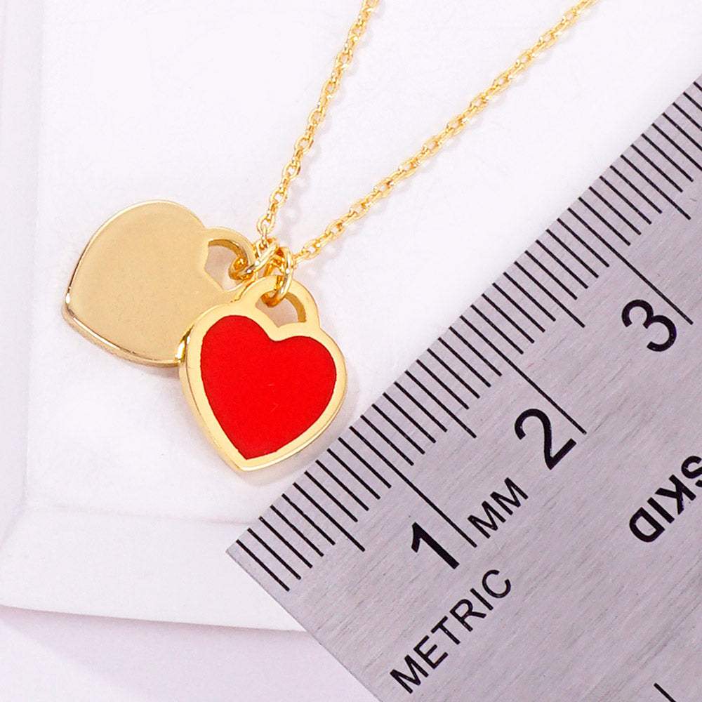 Enamel Metal Double Heart Pendant Necklace - Madeline Love - Flyclothing LLC