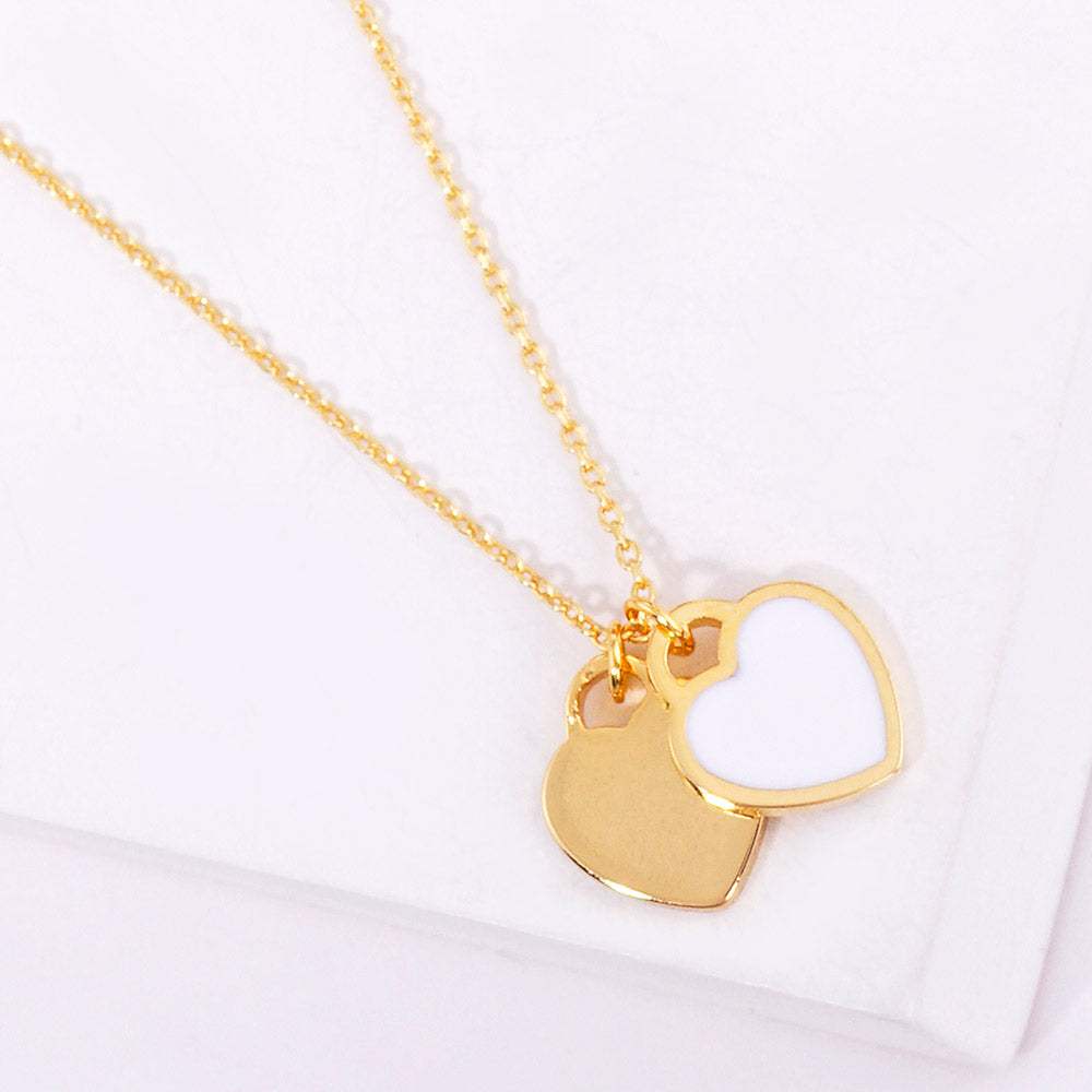 Enamel Metal Double Heart Pendant Necklace - Madeline Love - Flyclothing LLC