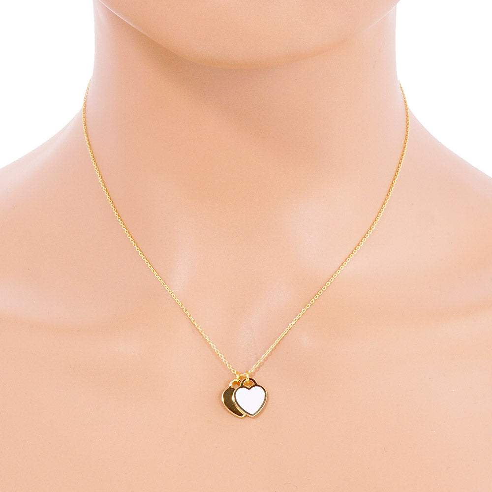 Enamel Metal Double Heart Pendant Necklace - Madeline Love - Flyclothing LLC